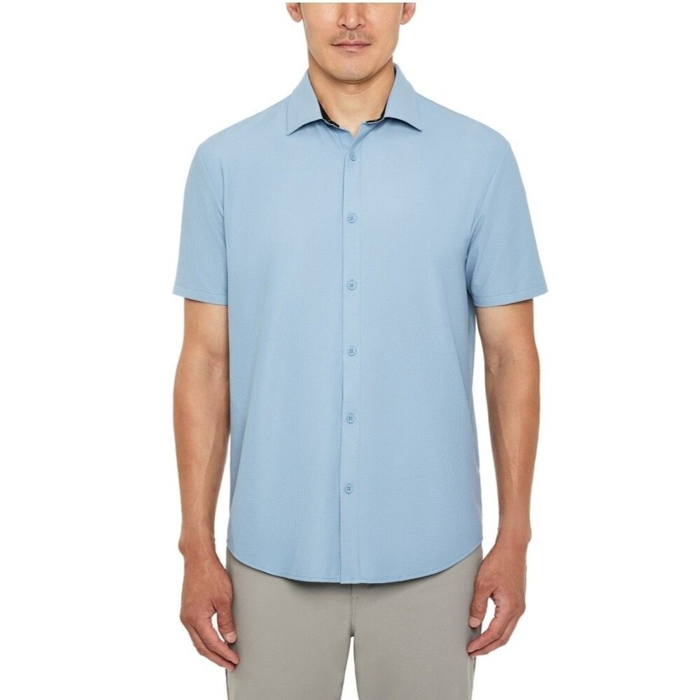 NWT Kenneth Cole Men's XXL Stretch Button-Up Shirt Blue Moisture-Wicking NEW